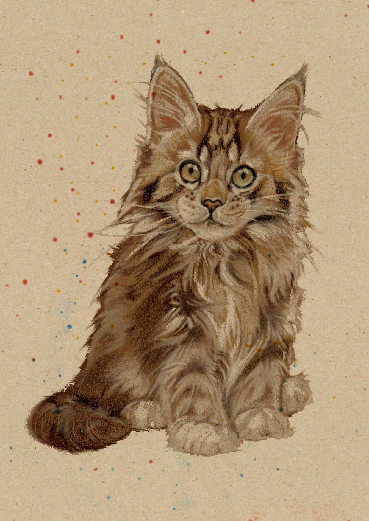 Kraft card A6 size (postcard) - card number 6 - Maine Coon