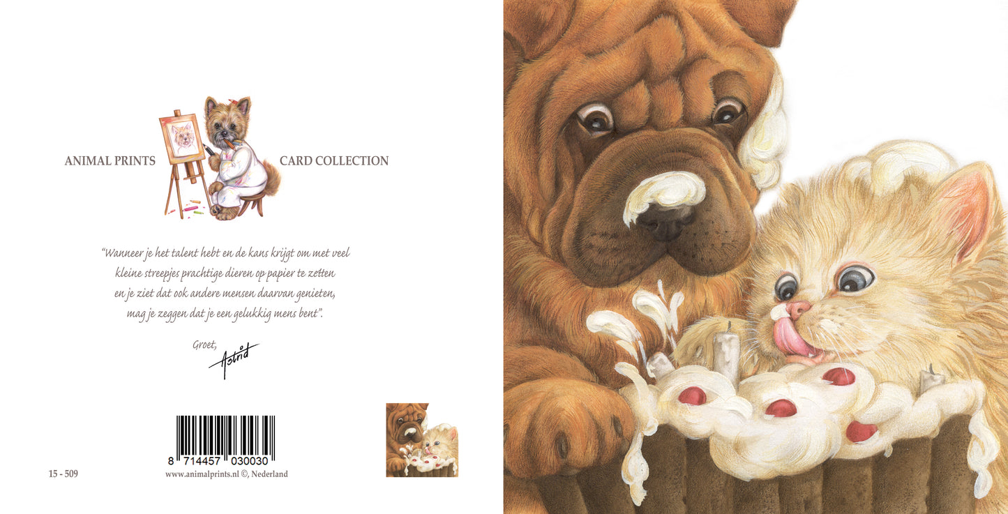 Square Card - Sharpei & Persian Celebrating (Dog Print)