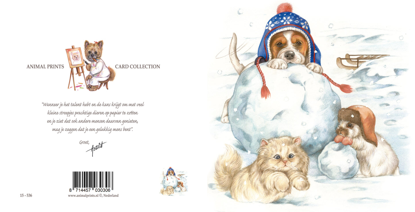 Square card - Will you join us? Let's build a snowman together. (Beagle)