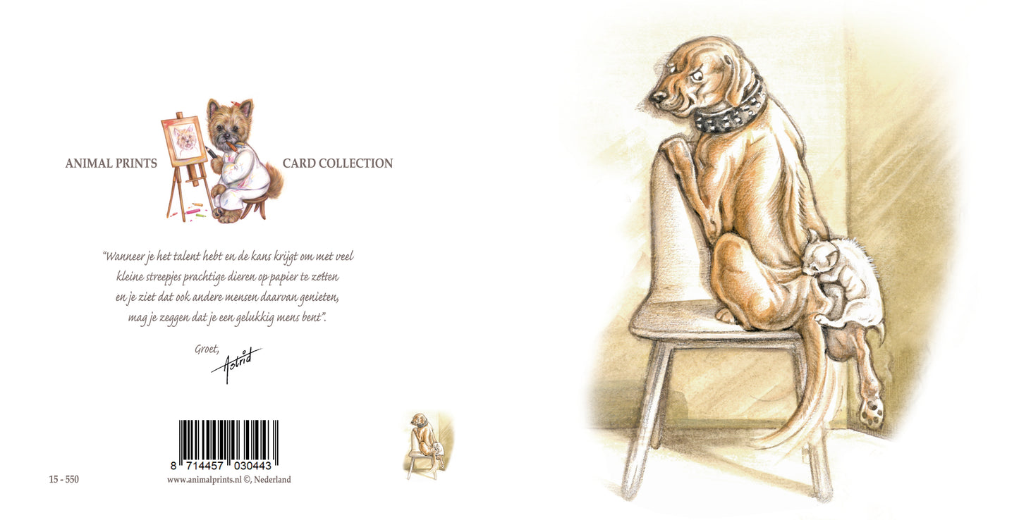 Quadratische Karte – Emotionen im Wartezimmer; Hund mit Chihuahua-Bisswunde (Humor, Comic)