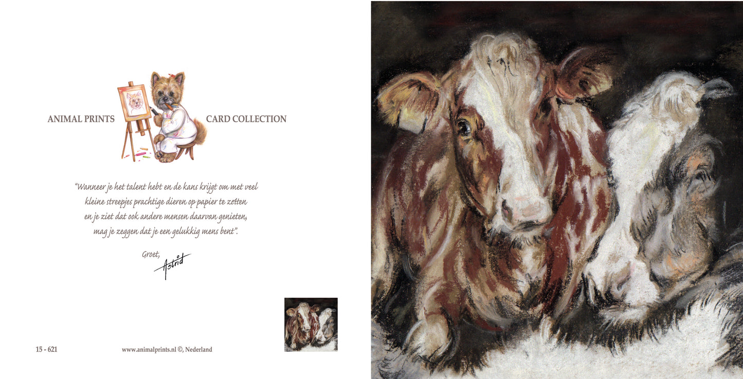 Square card - Two cows - Puppy love (Cow print)
