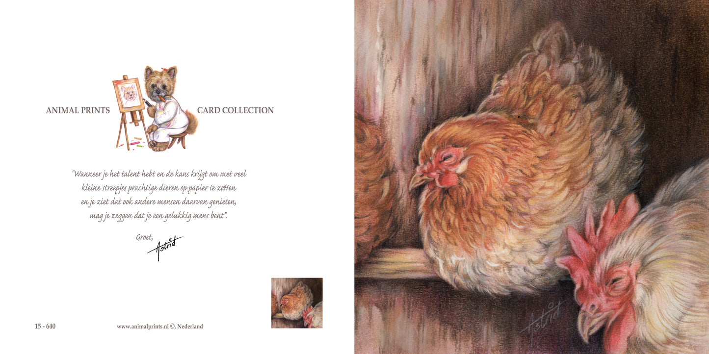 Square card - Lovely with the chickens on a stick...