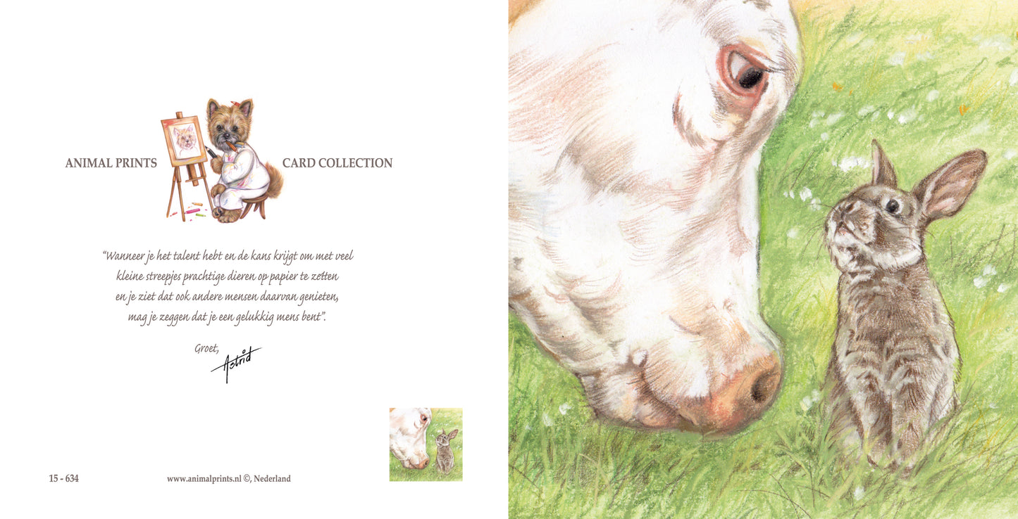 Square Card - Cow & Rabbit - Who can eat the most grass... (Cow and Rabbit)