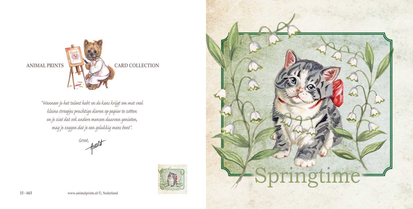 Quadratische Karte – Frühling (Katzenmotiv)