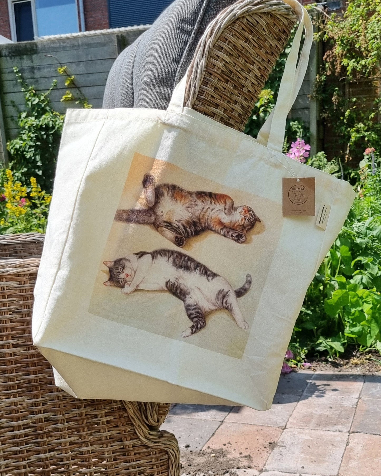 Katoenen winkelshopper met bedrukking - Liggende katten