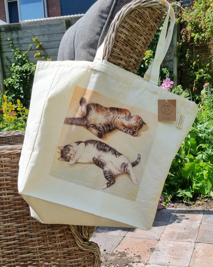 Katoenen winkelshopper met bedrukking - Liggende katten