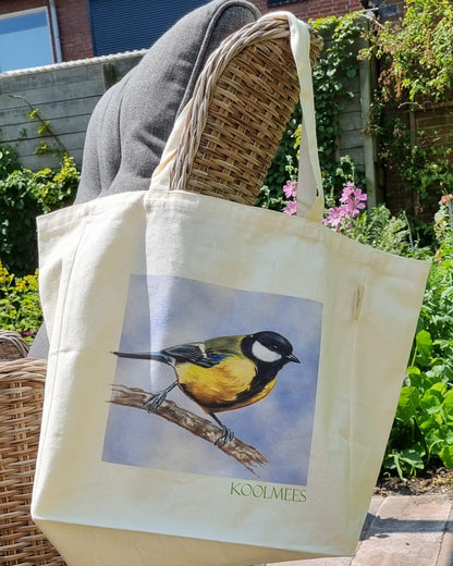 Katoenen winkelshopper met bedrukking - Koolmees
