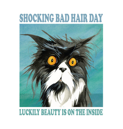 Katoenen winkelshopper met bedrukking - Bad Hairday Cat