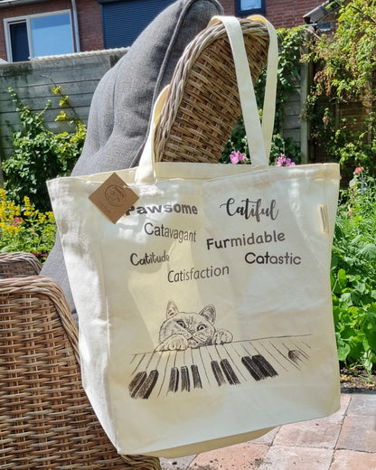 Katoenen winkelshopper met bedrukking - Cat Playing Piano