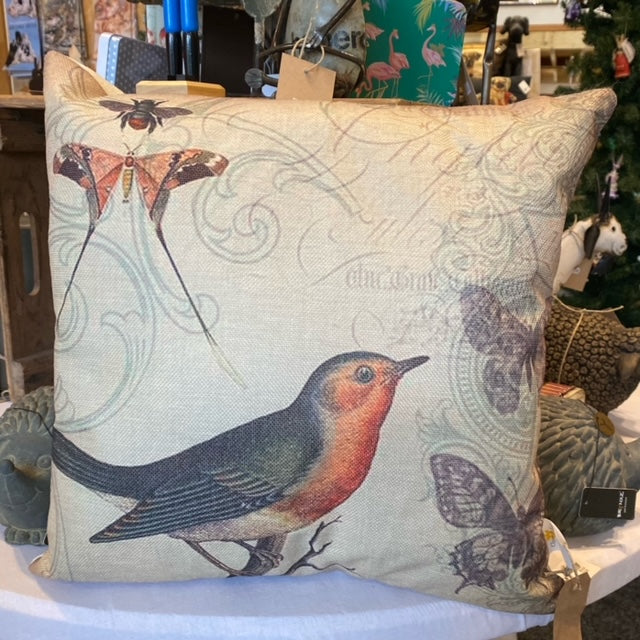 Cushion with decorative bird print