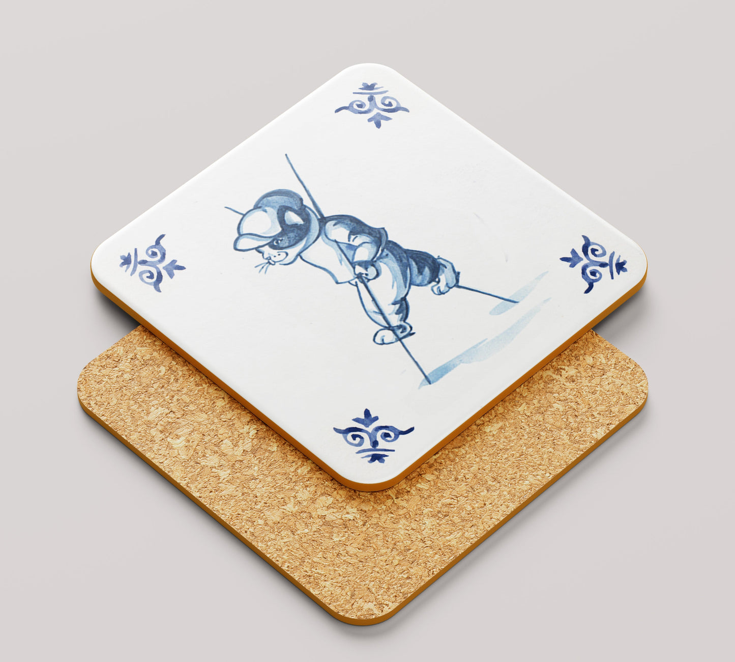 Onderzetter 38-007 - Katten Delfs blauw