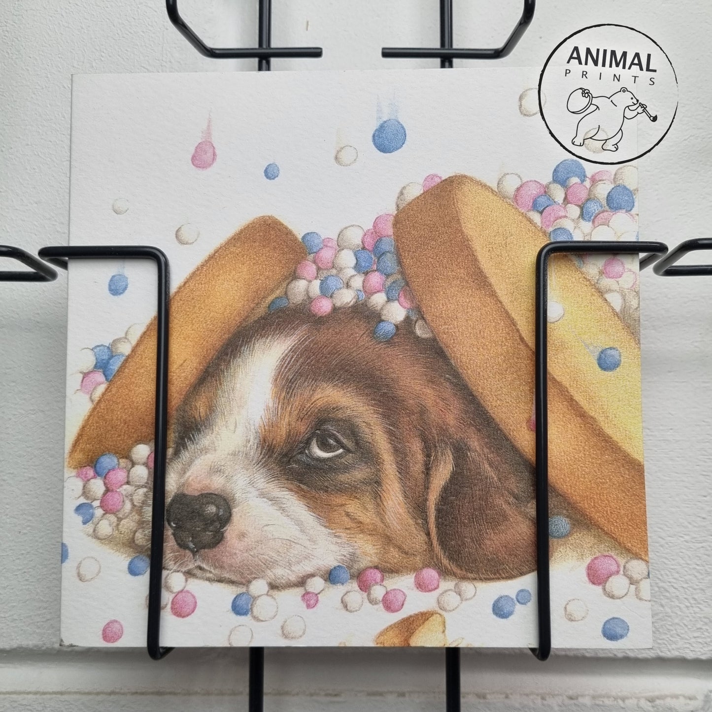 Square card - Beagle rusk with mice (dog print)