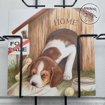 Square card - Moving. Dog house for sale (Beagle dog print)