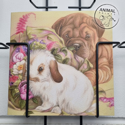 Quadratische Karte – Liebe. Ich habe dich immer bewundert, jetzt lasse ich mein Herz sprechen (Hund, Shar-Pei, Kaninchen)