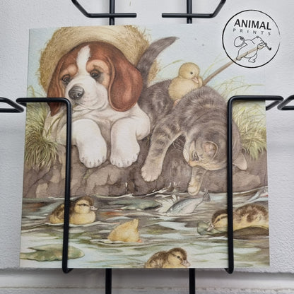 Square card - Relaxing with a good friend (dog and cat)