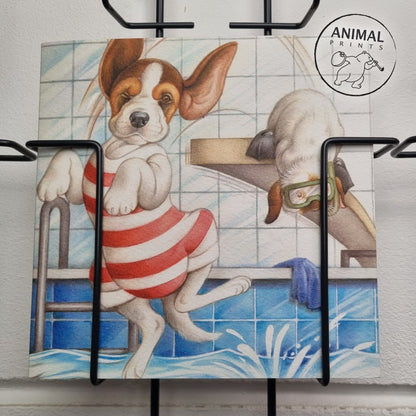 Square card - Taking a nice dip together (dog, Beagle, rabbit)