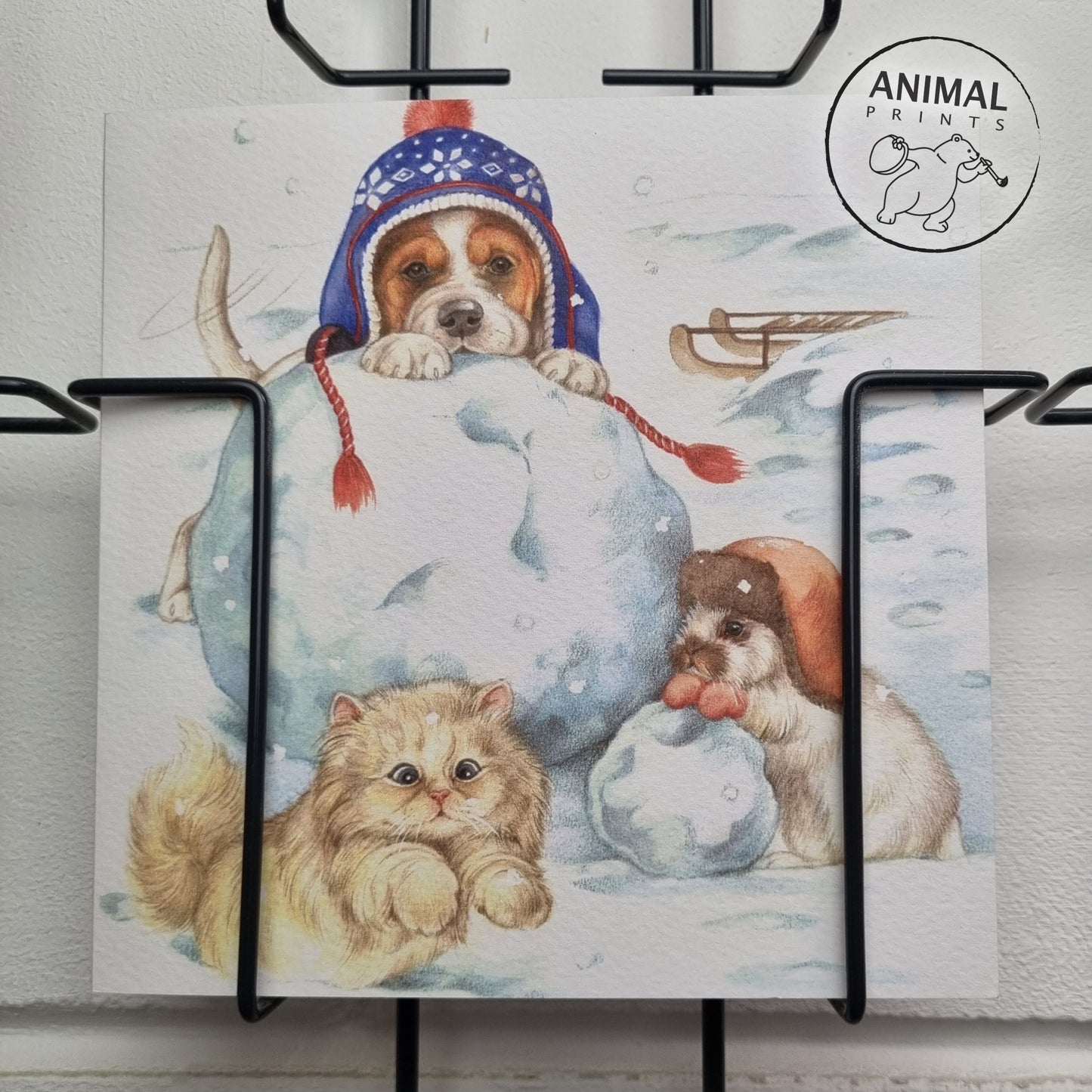 Square card - Will you join us? Let's build a snowman together. (Beagle)