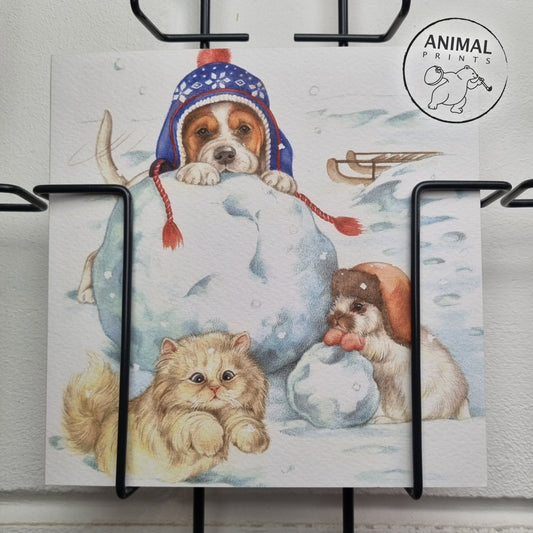 Vierkante kaart - Doe je mee? Dan maken we samen een sneeuwpop. (Beagle)