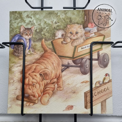 Square-Karte – Letztendlich werden wir alle klüger sein. Zurück zur Schule. (Hund, Katze, Kaninchen, Shar-Pei)