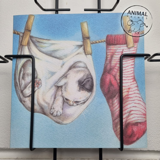 Square card - We don't hang our dirty laundry outside, but we do hang our kitten's (cat print)