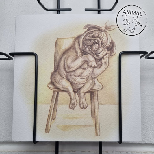 Square card - Waiting room emotion; toothache in sensitive dog (humor, comic)