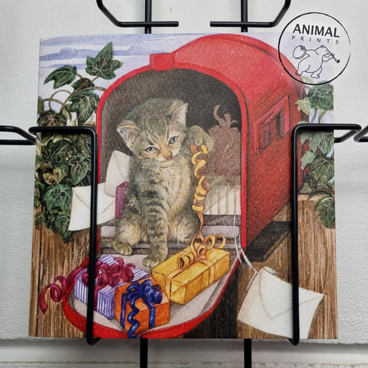 Square card - Nothing is more fun than opening the birthday mail (cat print)
