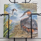 Square card - Great Crested Grebe with young between its wings. (Birds)