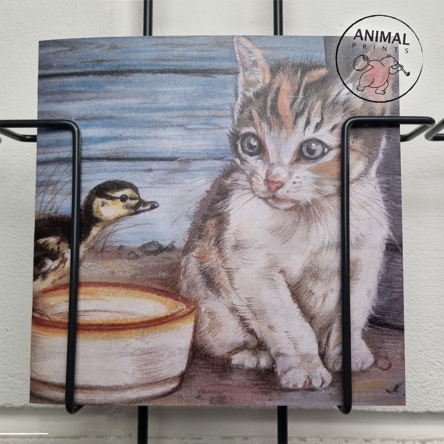 Quadratische Karte - Katze und Küken - Freunde fürs Leben