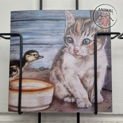Quadratische Karte - Katze und Küken - Freunde fürs Leben