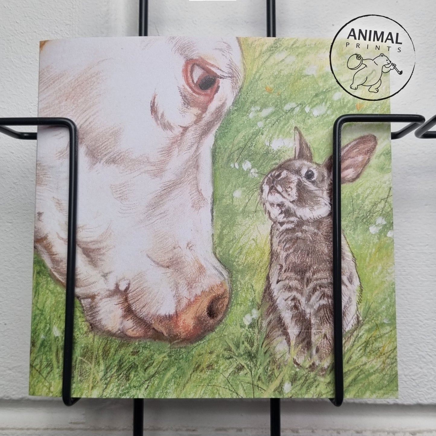 Square Card - Cow &amp; Rabbit - Who can eat the most grass... (Cow and Rabbit)