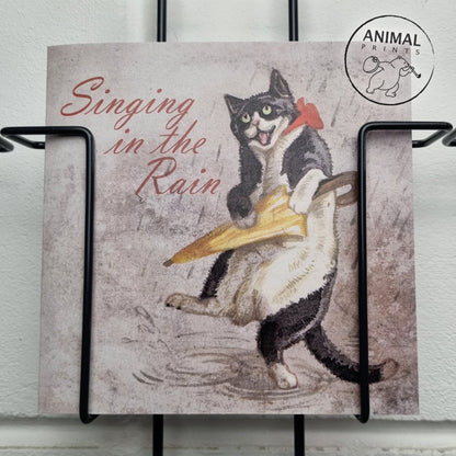 Quadratische Karte – Singing in the Rain (Katzenmotiv)