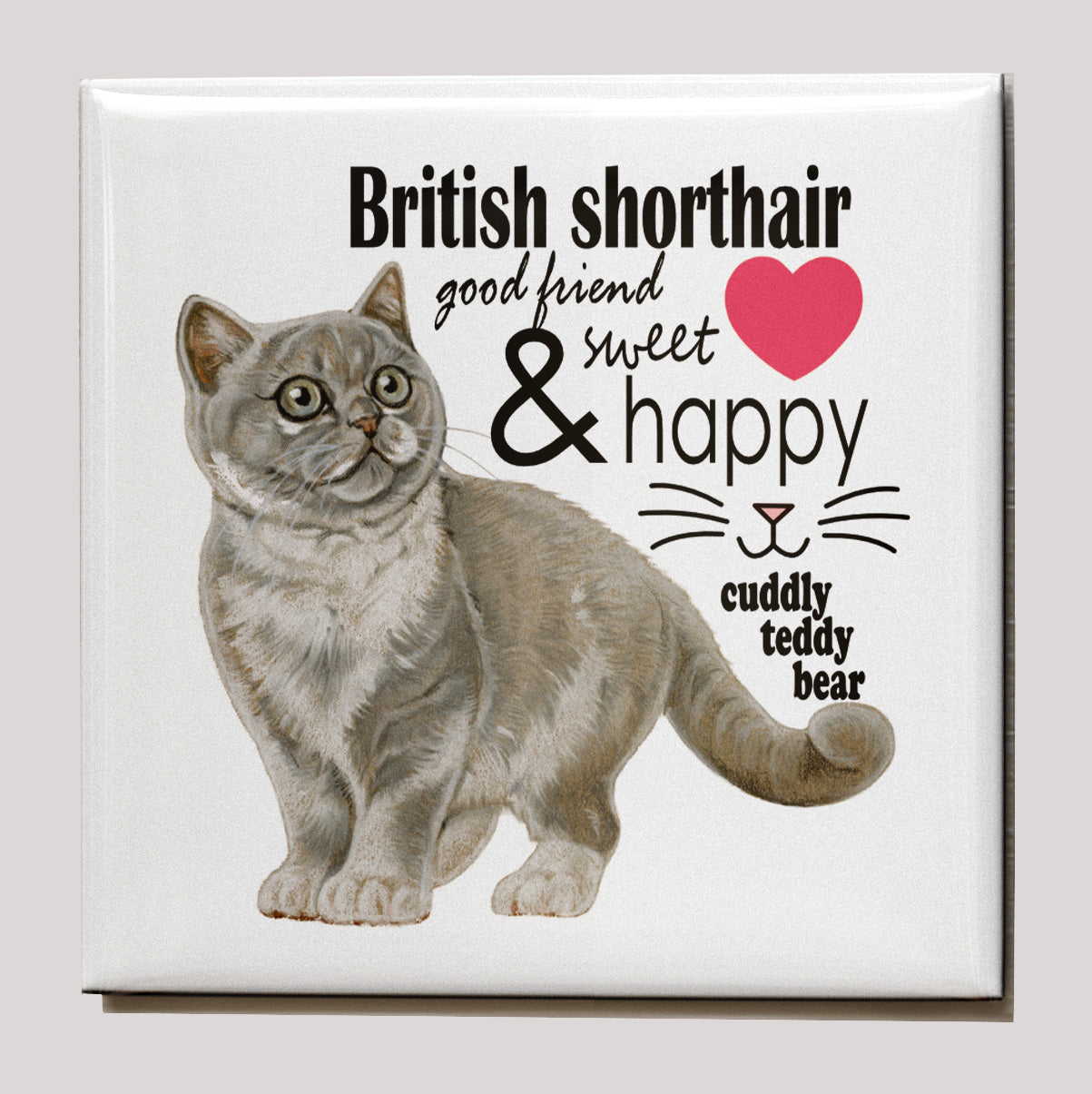Koelkastmagneet - Brits Korthaar kat met tekst