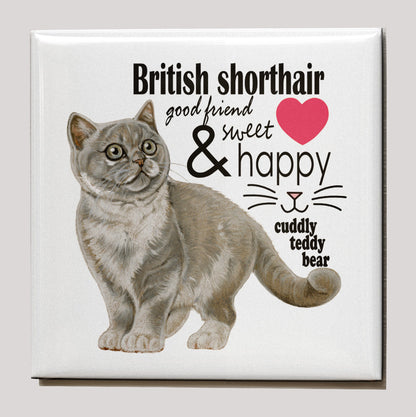 Koelkastmagneet - Brits Korthaar kat met tekst