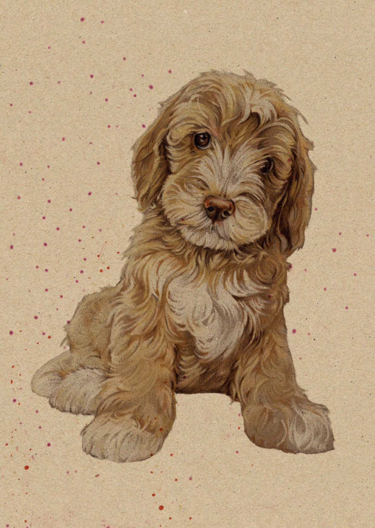 A6 Kraftpapierkarte (Postkarte) - Kartennummer 3 - Labradoodle (5er-Packung)