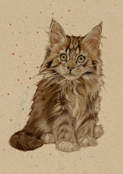 Kraftpapierkarte im Format A6 (Postkarte) – Kartennummer 6 – Maine Coon