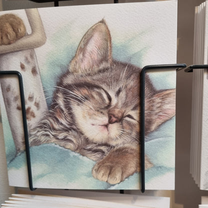Square card - Cat with broken leg, Get well soon (cat print)