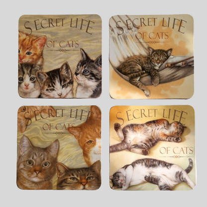 Set van 4 onderzetters - Kattenserie - Secret Life of Cats
