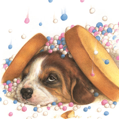 Square card - Beagle rusk with mice (dog print)