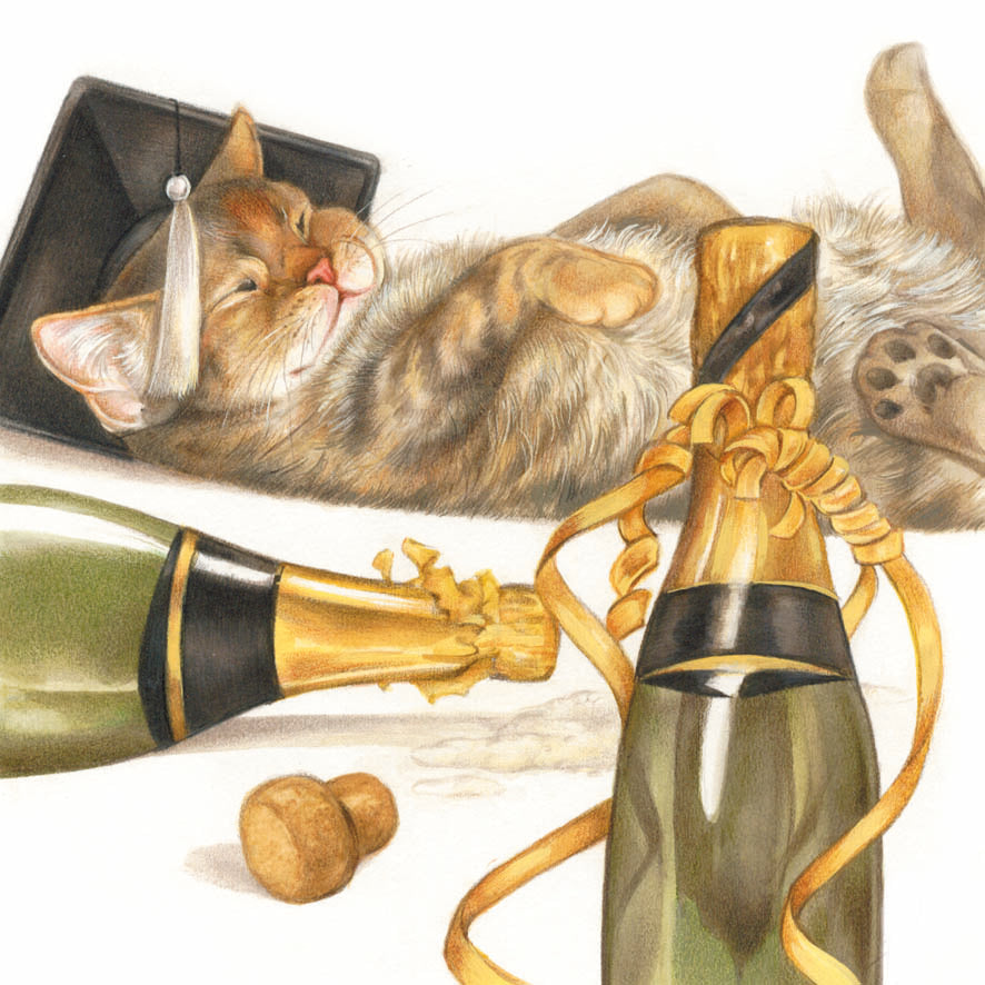 Quadratische Karte – Happy End, bestanden, wer hätte das gedacht (Katzenmotiv)