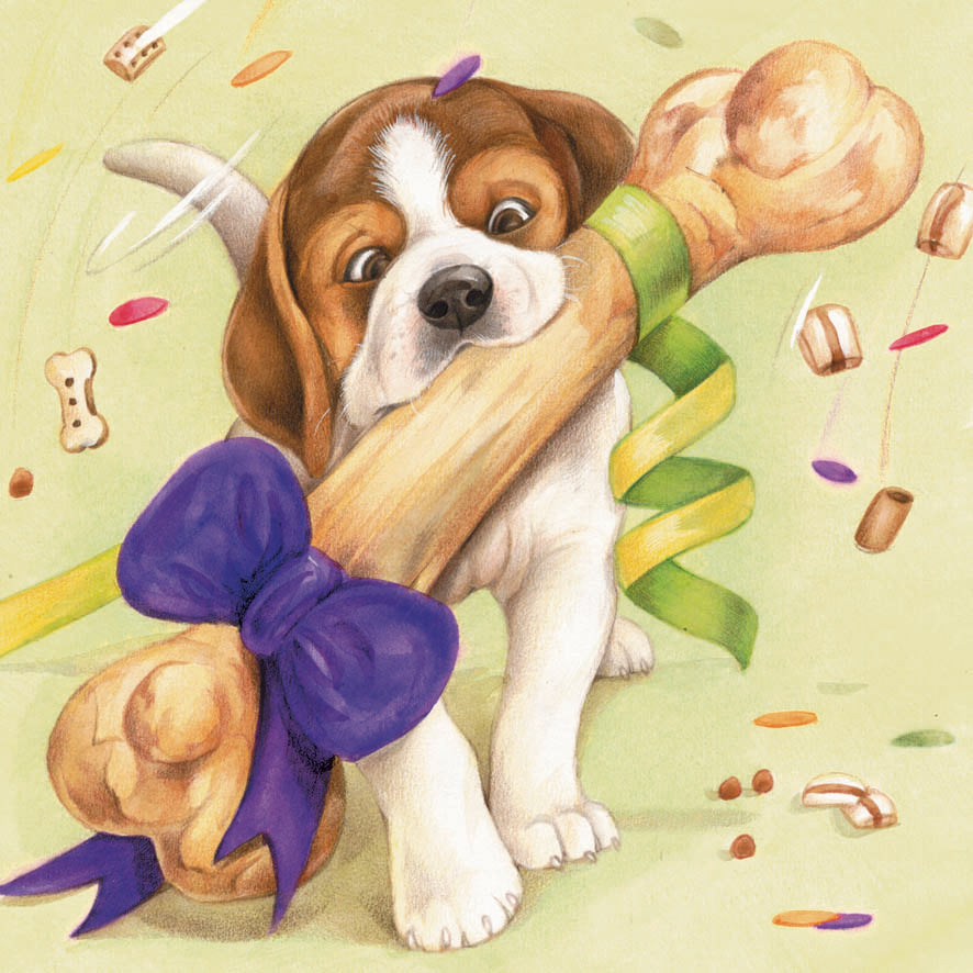 Karte mit quadratischer Aufschrift – Party. Ich freue mich, dass ich kommen konnte, ich habe eine Kleinigkeit mitgebracht (Beagle).