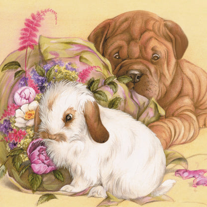 Quadratische Karte – Liebe. Ich habe dich immer bewundert, jetzt lasse ich mein Herz sprechen (Hund, Shar-Pei, Kaninchen)