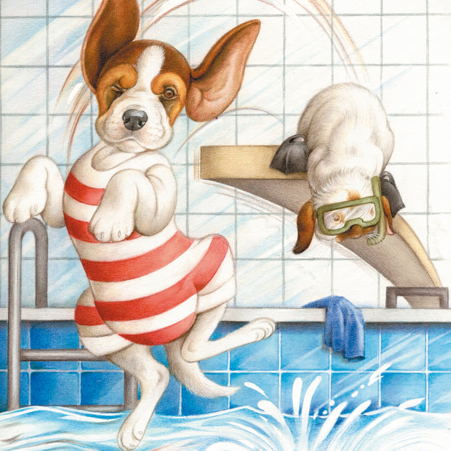 Square card - Taking a nice dip together (dog, Beagle, rabbit)