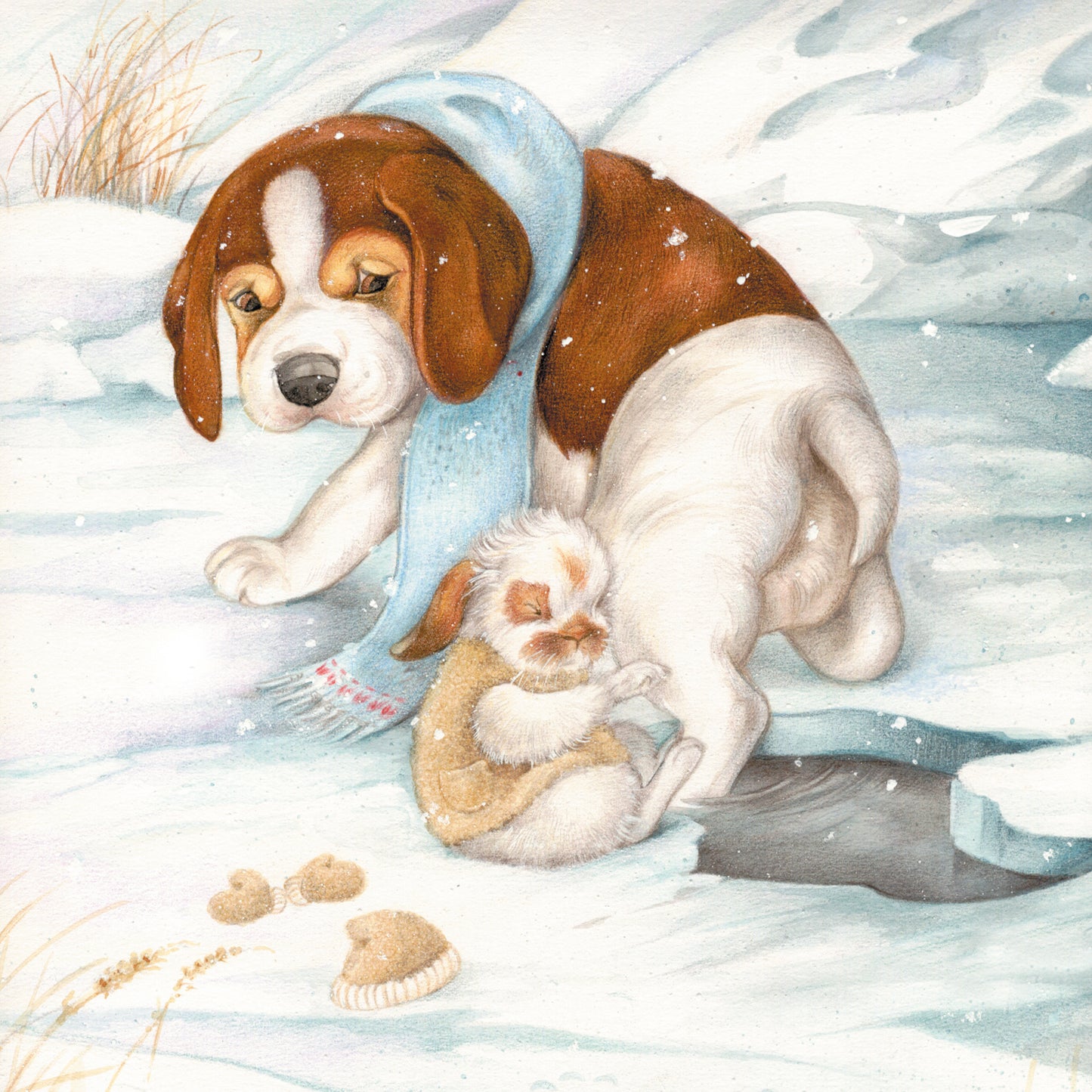 Square card - Beware of the hole. (dog, beagle, rabbit)