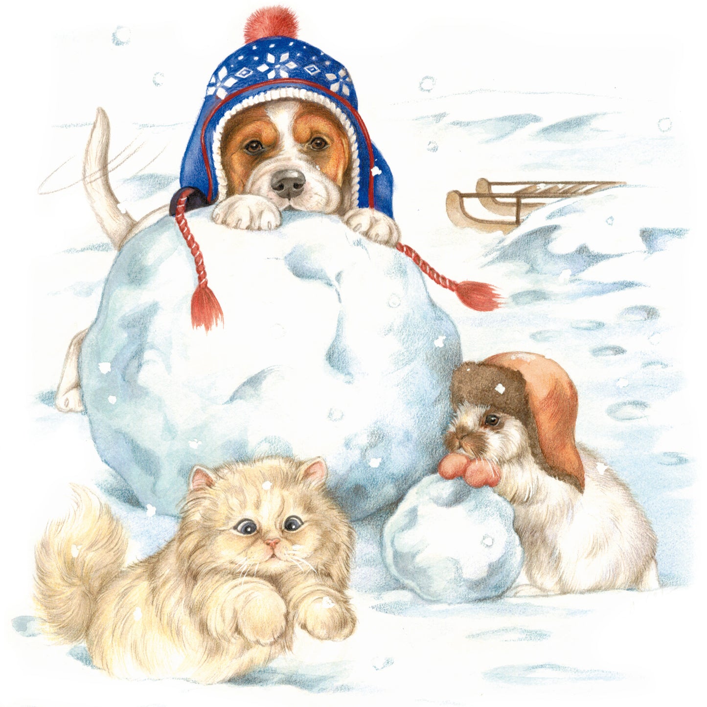 Square card - Will you join us? Let's build a snowman together. (Beagle)