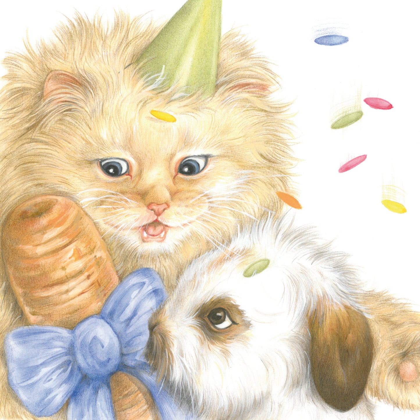 Square card - Who's so lucky to get a carrot for their birthday? (Persian cat, rabbit)
