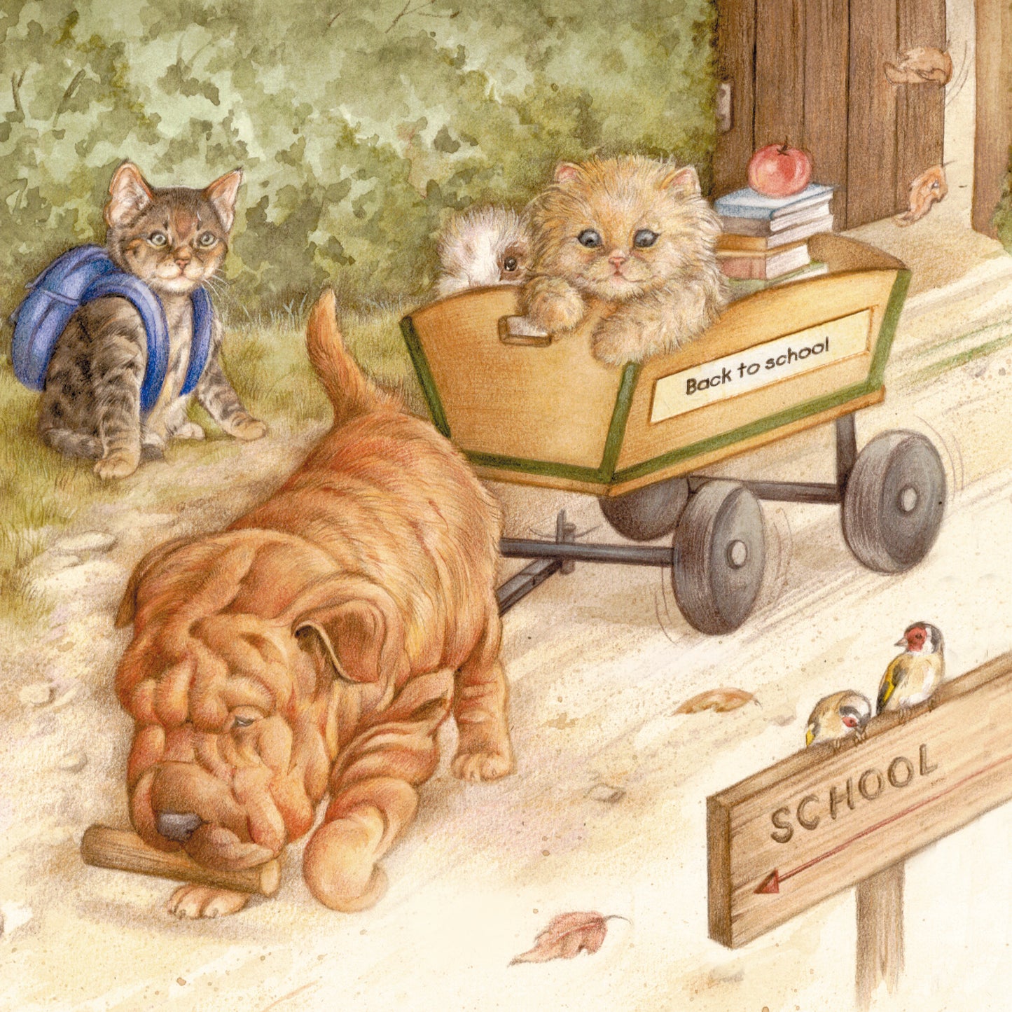 Square-Karte – Letztendlich werden wir alle klüger sein. Zurück zur Schule. (Hund, Katze, Kaninchen, Shar-Pei)