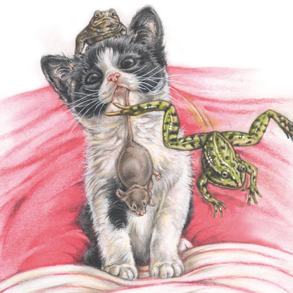 Square card - I love sharing all my finds with my caregivers. Are they happy with them? (cat print)