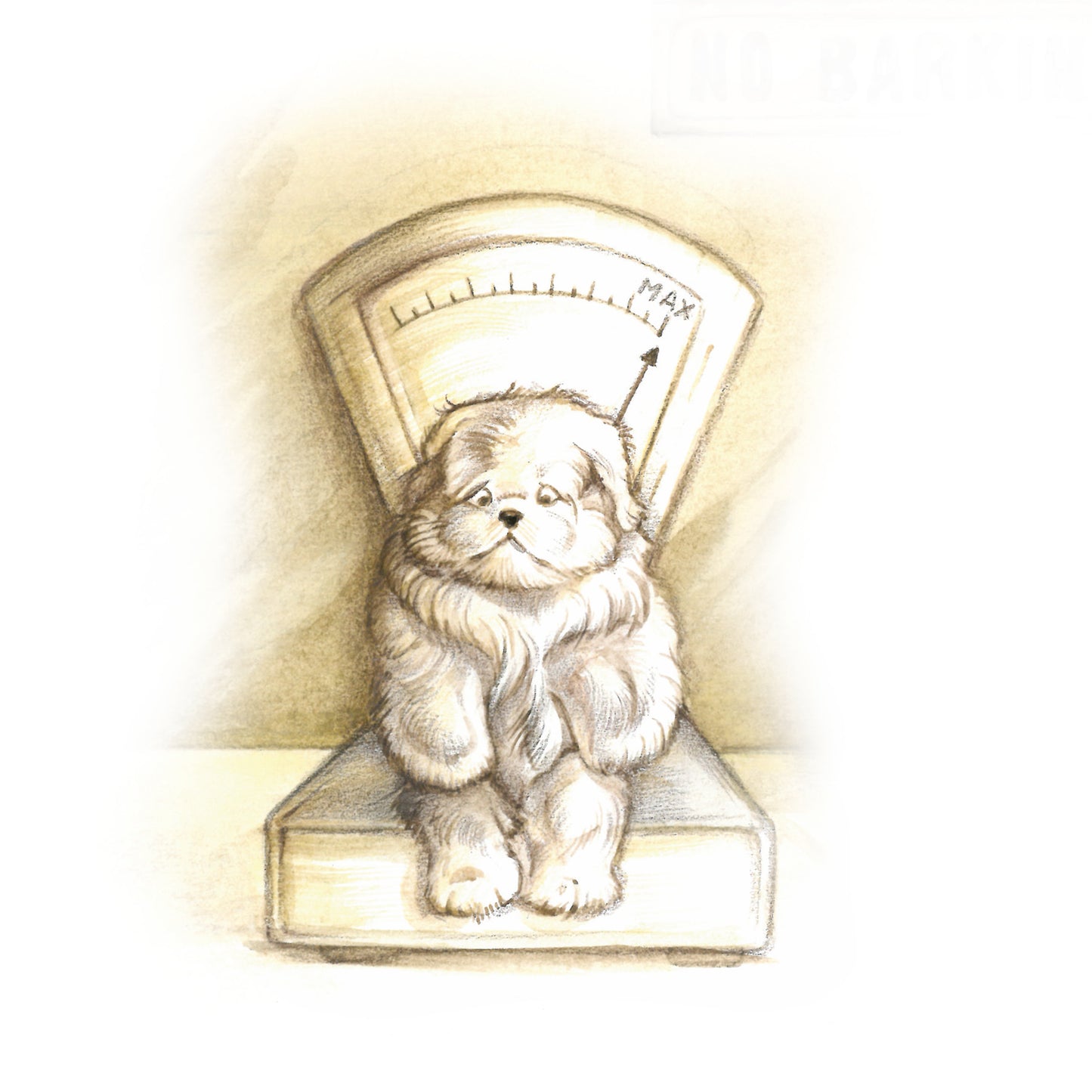 Square card - Waiting room emotion; weighty matters for the dog (humor, comic)