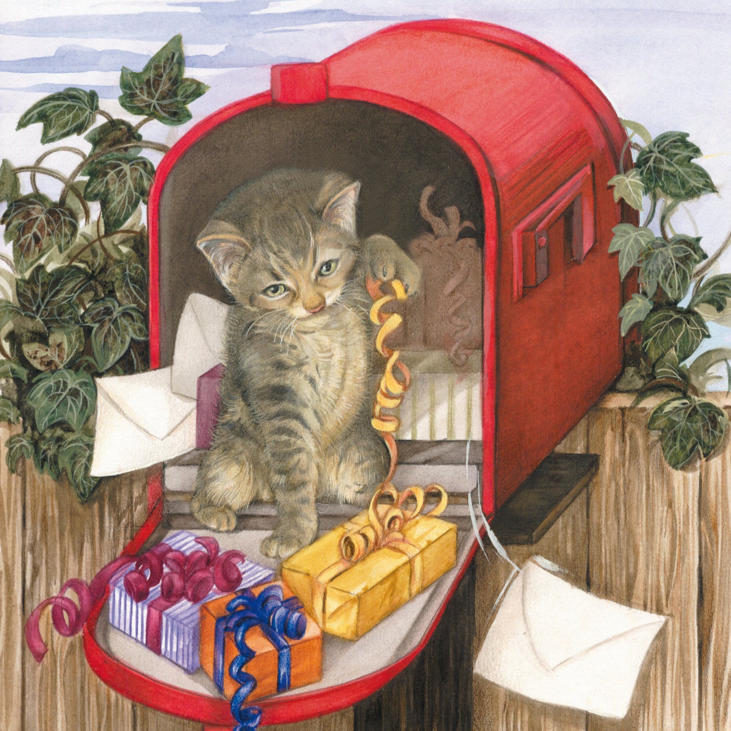 Square card - Nothing is more fun than opening the birthday mail (cat print)