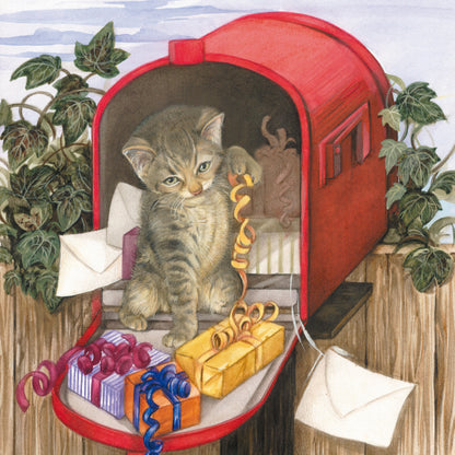 Square card - Nothing is more fun than opening the birthday mail (cat print)